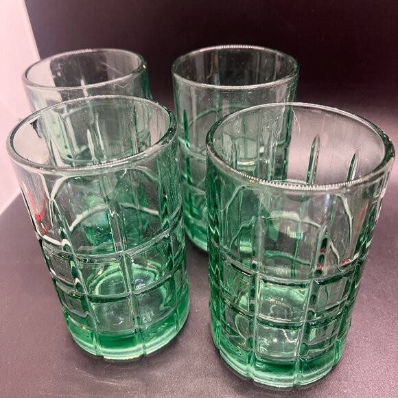 Vintage Anchor Hocking Light Green Tartan Juice Glasses Replacement 4” lot Of 4 - Picture 2 of 8